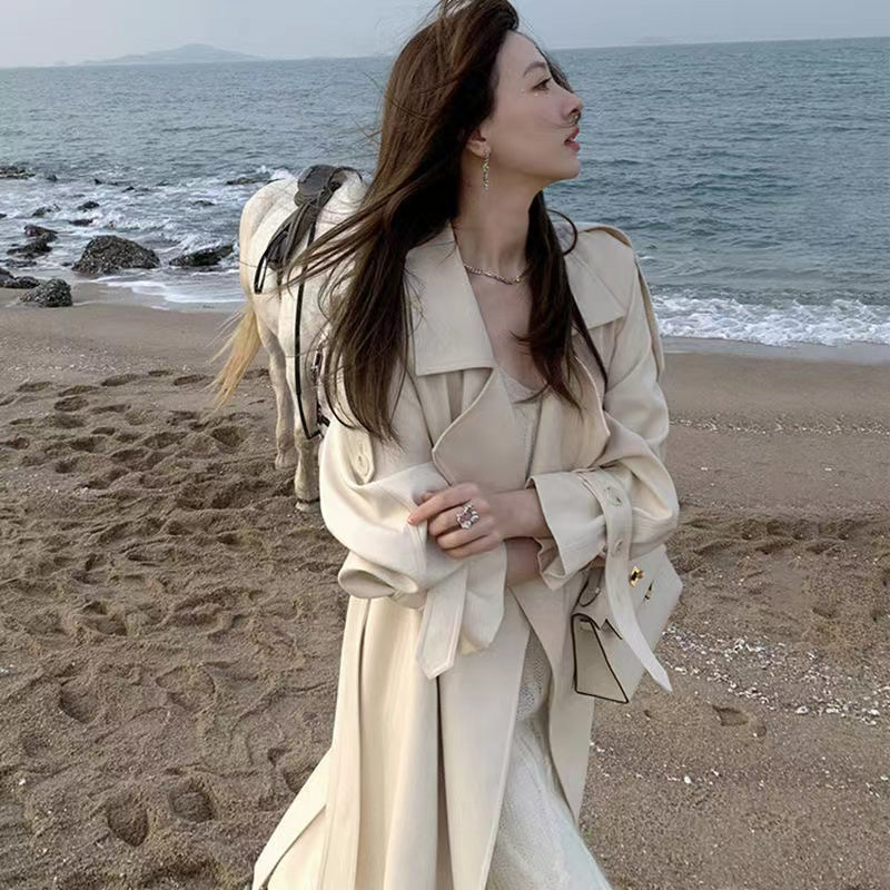 New Mid-Length Over-the-Knee Windbreaker for Spring and Autumn 2023, Korean-style Popular Fashionable and Stylish Coat for Students