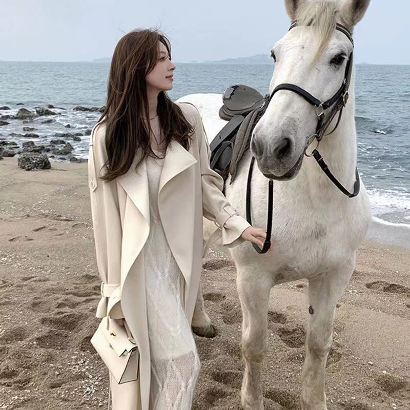 Mid-length above-the-knee trench coat
