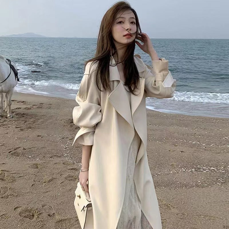 Mid-length above-the-knee trench coat