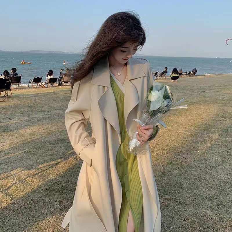 New Mid-Length Over-the-Knee Windbreaker for Spring and Autumn 2023, Korean-style Popular Fashionable and Stylish Coat for Students