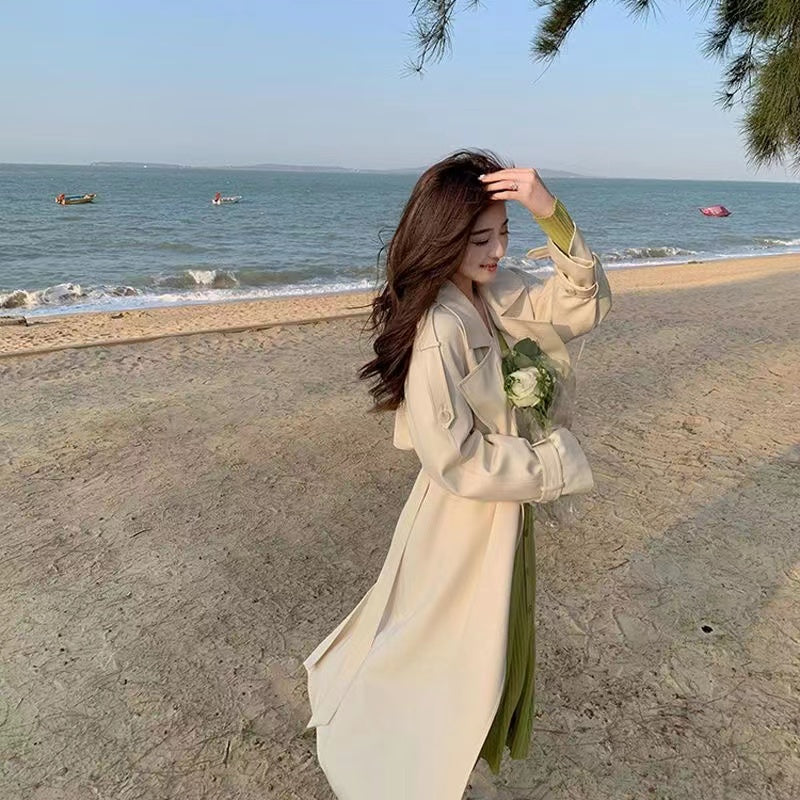 Mid-length above-the-knee trench coat