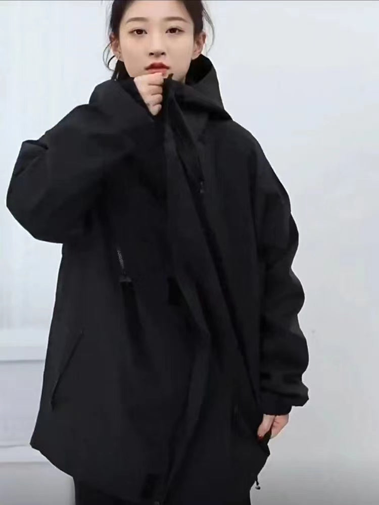 Hong Kong-style Unisex Diagonal Zipper Windbreaker Jacket, Trendy Outerwear for Outdoor Activities, Windproof Jacket for Women