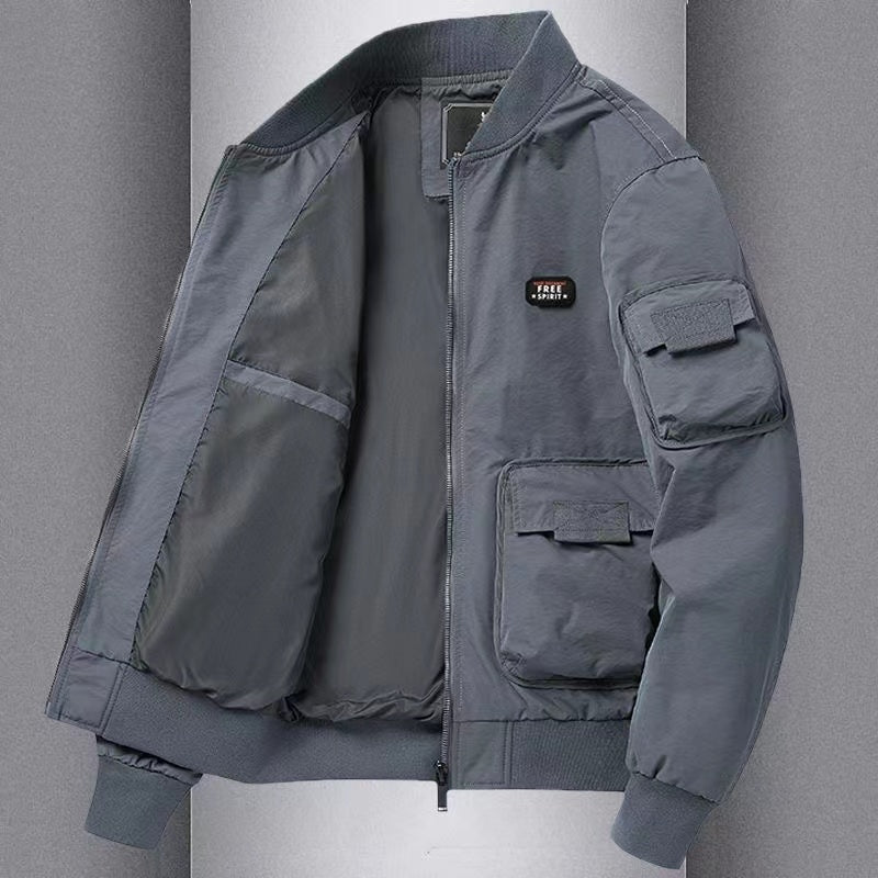 New Autumn Casual Pilot Jacket with Multiple Pockets, Workwear Style, Retro Men's Windproof and Breathable Outerwear, Baseball Jacket